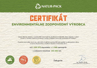 Certifikát environmentálne zodpovedného výrobcu 2021